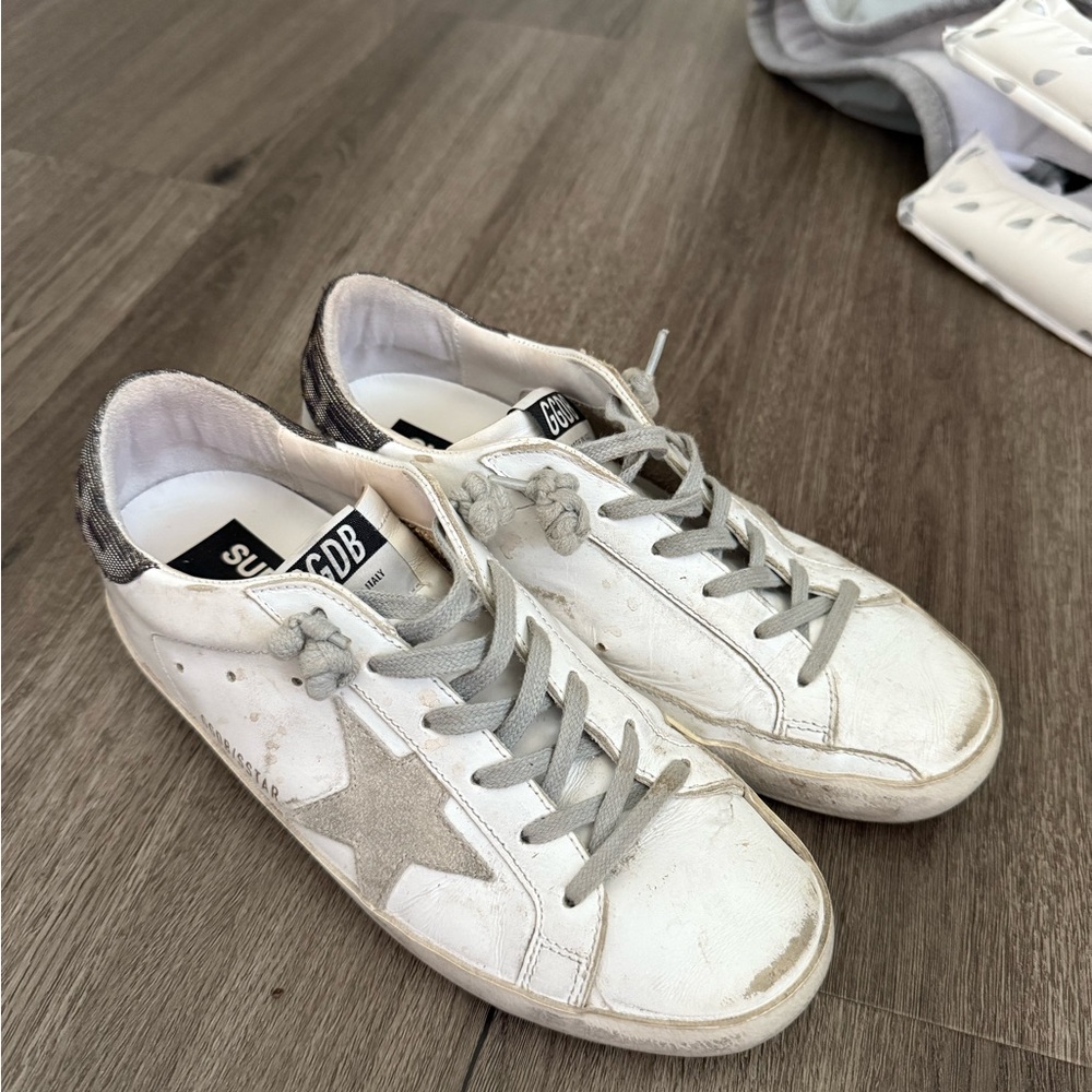 Golden Goose White and Gray Star Sneakers